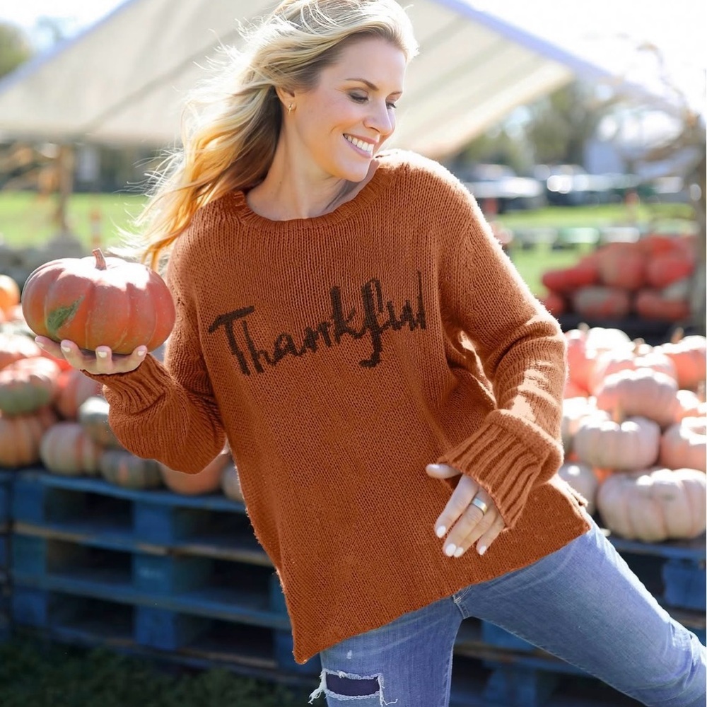 Wooden Ships Thankful Sweater Size Medium Wool Mohair Blend Rust Burnt Orange